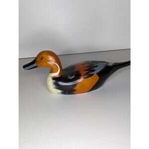 Vintage Wooden Hand Carved Duck  Made in Taiwan-Glass Eye